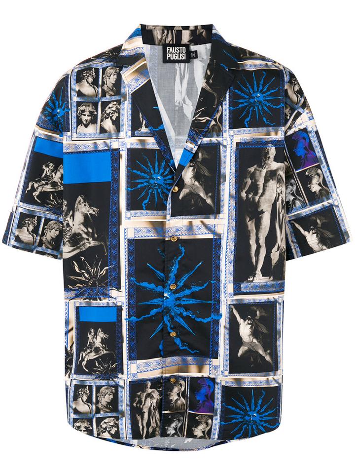 Fausto Puglisi Greek Art Print Shirt, Men's, Size: 48, Black, Cotton