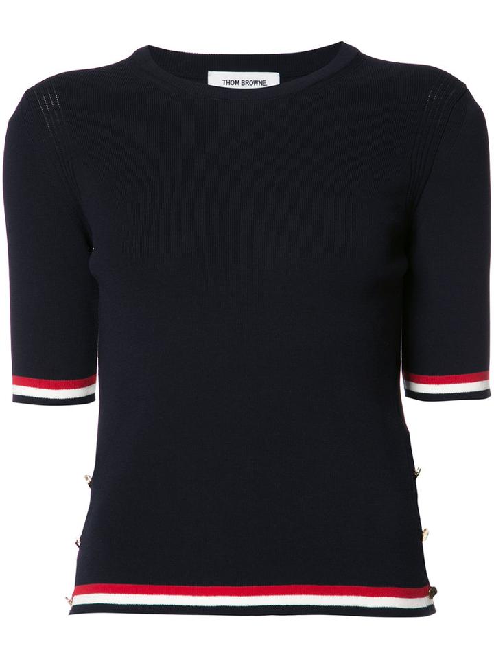Thom Browne Striped Detail T-shirt, Women's, Size: 42, Blue, Cotton