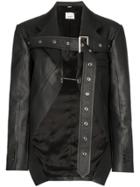 Burberry Belt Strap Leather Blazer Jacket - Black