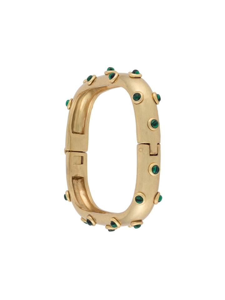 Tory Burch Studed Stone Square Hinged Bracelet - Metallic