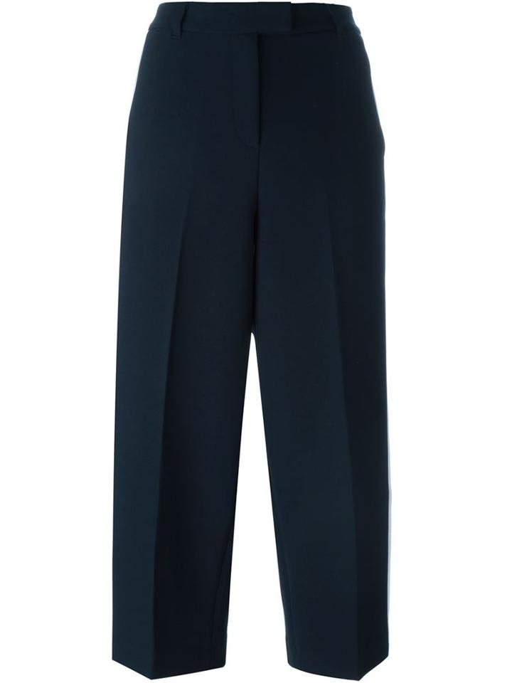 Michael Michael Kors Stripe Appliqué Cropped Trousers, Women's, Size: 4, Blue, Polyester/spandex/elastane