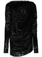 Saint Laurent Leopard Woven Gathered Mini Dress - Black