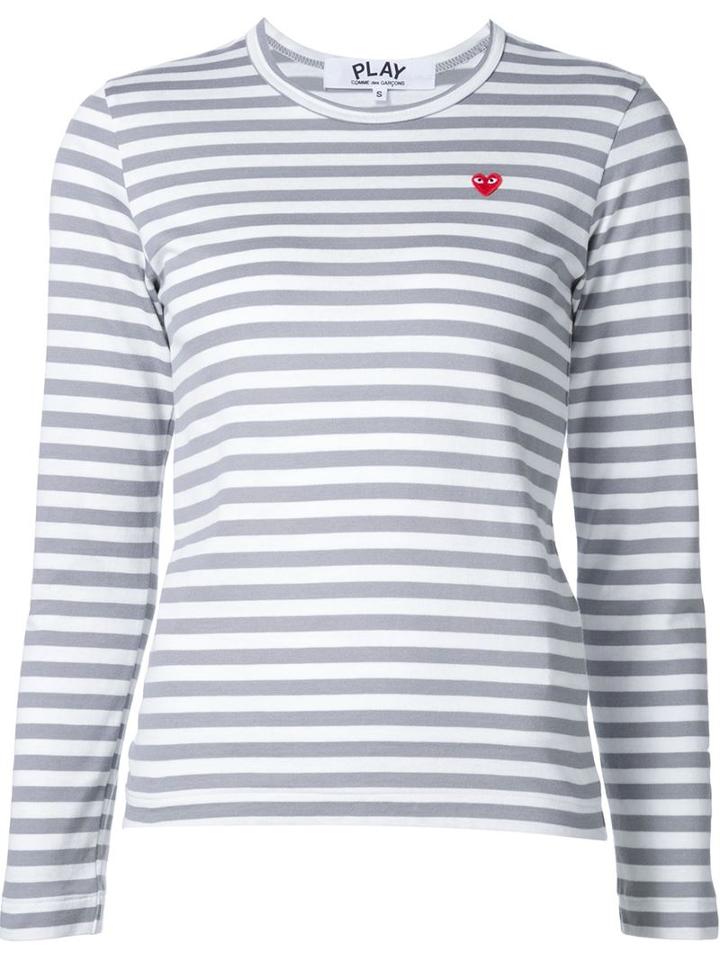 Comme Des Garçons Play Mini Heart Striped T-shirt, Women's, Size: M, Grey, Cotton