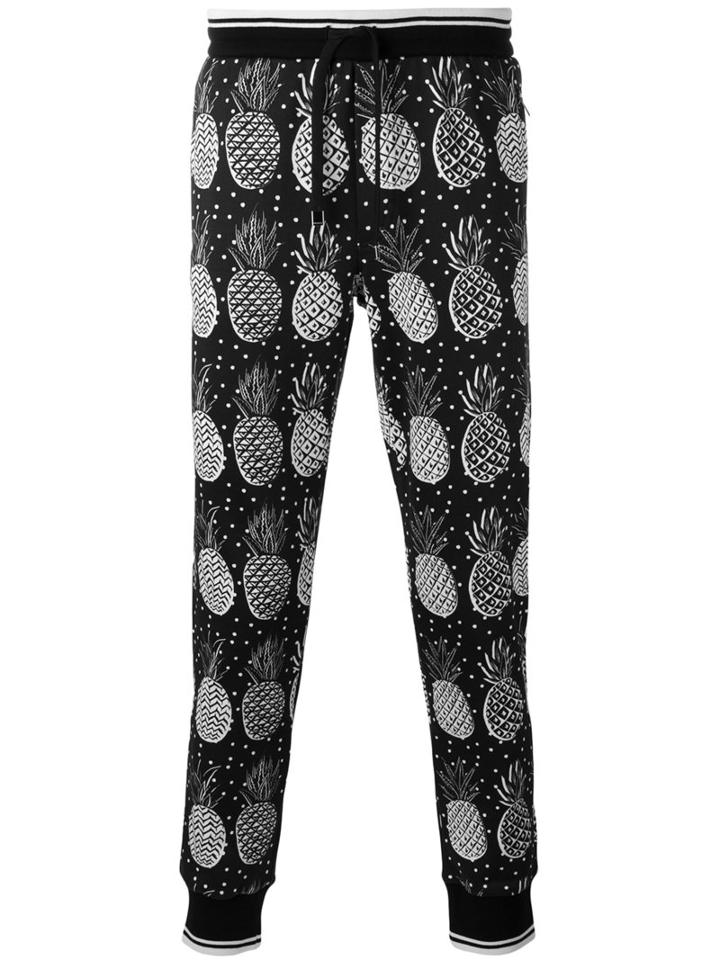 Dolce & Gabbana Pineapple Print Trousers, Men's, Size: 46, Black, Cotton