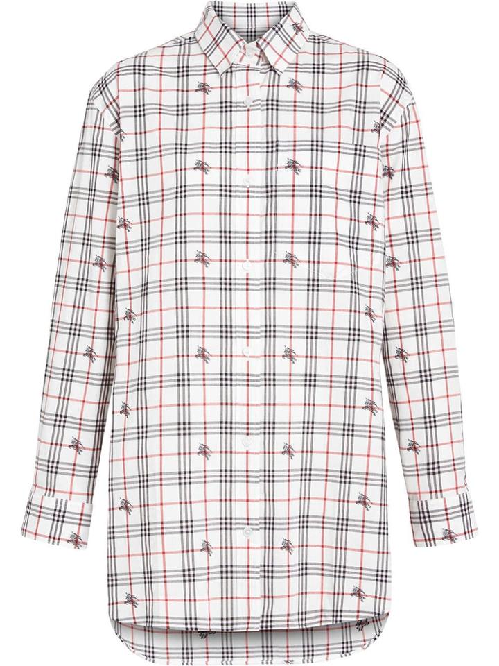 Burberry Equestrian Knight Check Cotton Shirt - White