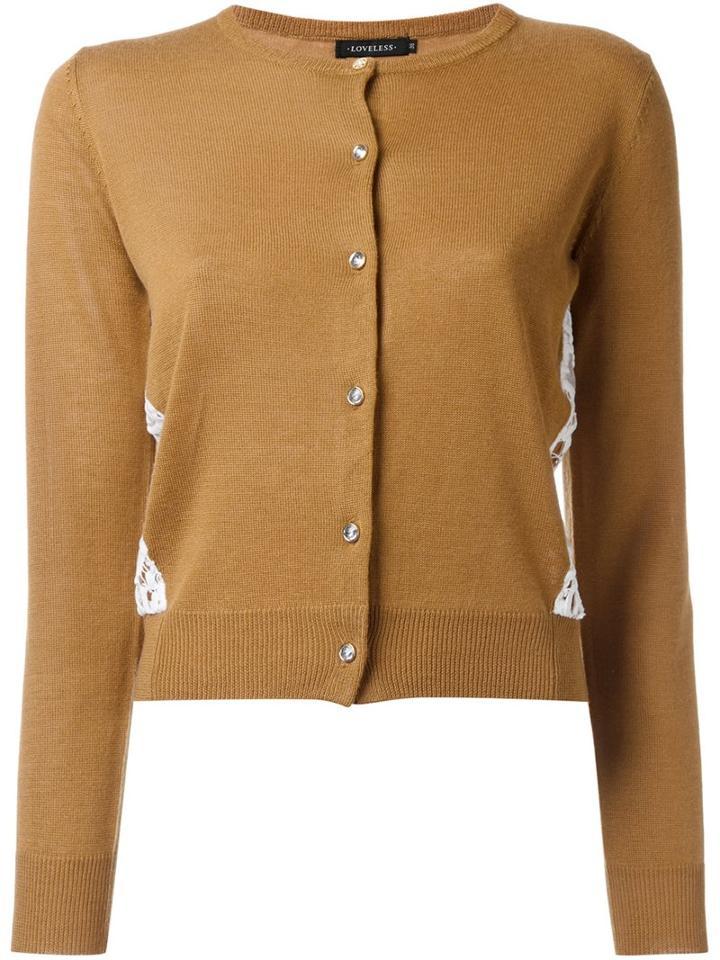 Loveless Lace Panel Cardigan, Women's, Size: 34, Brown, Acrylic/wool