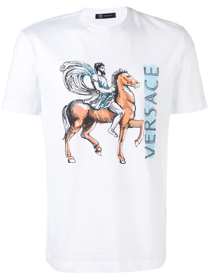 Versace - Greek Horse Print T-shirt - Men - Cotton - M, White, Cotton