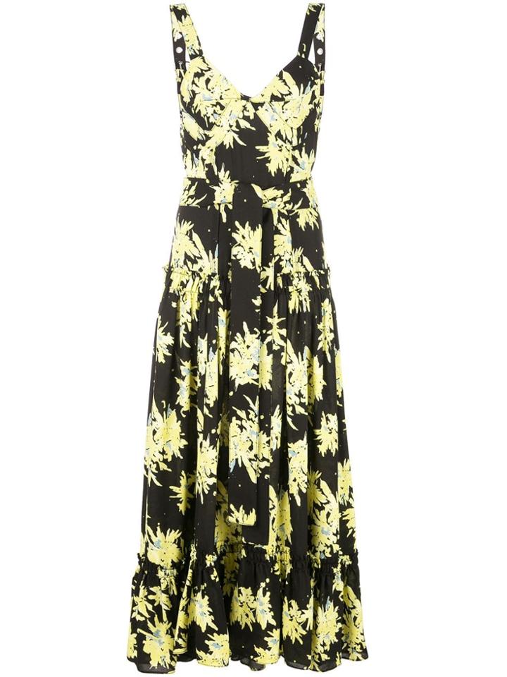 Proenza Schouler Splatter Floral Sleeveless Tiered Dress - Black