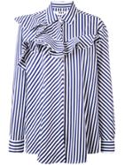 Msgm Striped Frill-trim Shirt - Blue