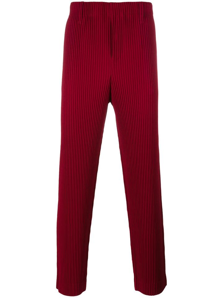 Homme Plissé Issey Miyake Pleated Trousers, Men's, Size: 3, Red, Polyester