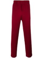 Homme Plissé Issey Miyake Pleated Trousers, Men's, Size: 3, Red, Polyester
