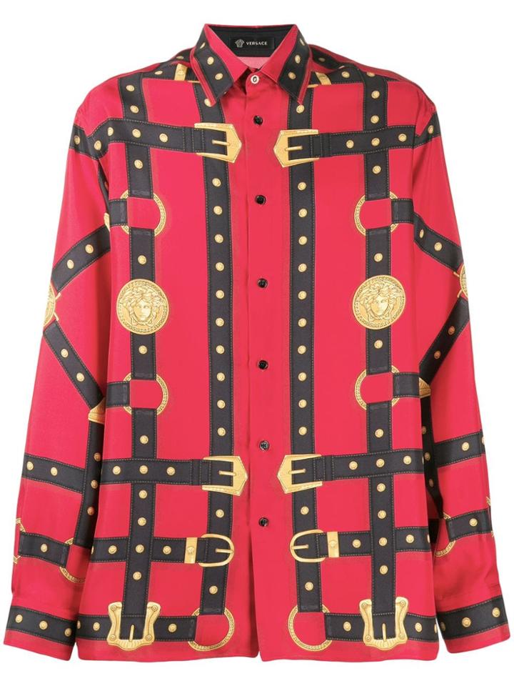 Versace Buckle Belt Print Shirt - Red