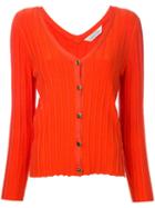 Torrazzo Donna - Ribbed V-neck Cardigan - Women - Rayon - One Size, Yellow/orange, Rayon