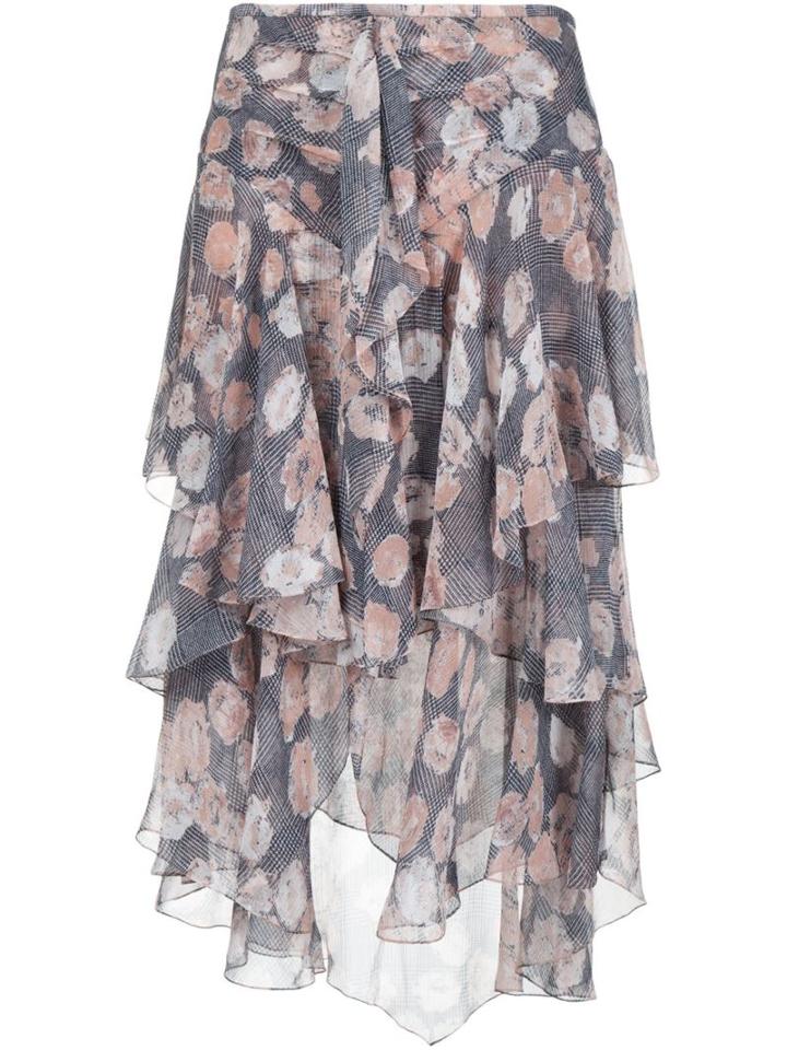 Jason Wu Floral Tiered Midi Skirt, Women's, Size: 4, Black, Silk