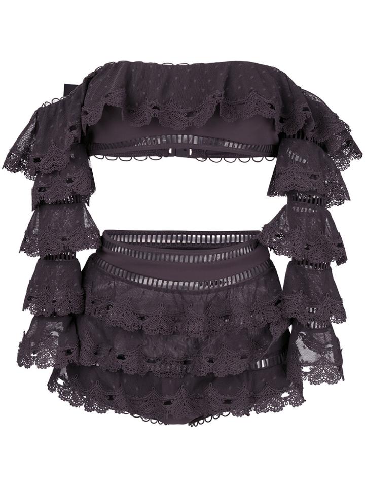 Zimmermann Ruffle Lace Longsleeved Bikini Set - Grey