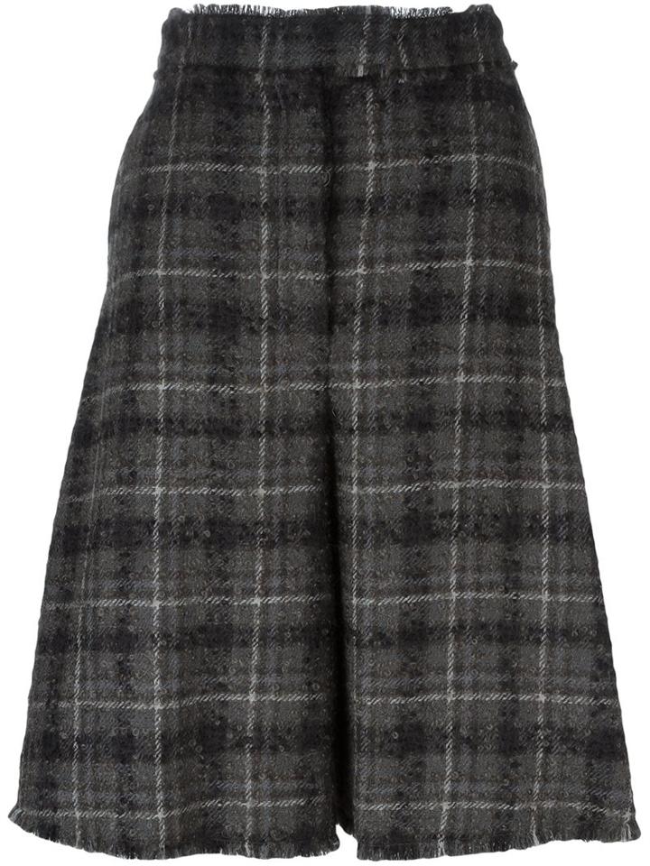 Thom Browne Plaid Wide Cropped Trousers, Women's, Size: 42, Grey, Silk/nylon/mohair/wool