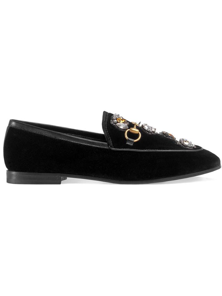 Gucci Gucci Jordaan Velvet Loafer With Crystal Bees - Black