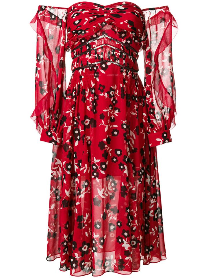 Self-portrait Floral Print Off-shoulder Dress - Red