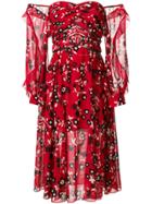 Self-portrait Floral Print Off-shoulder Dress - Red