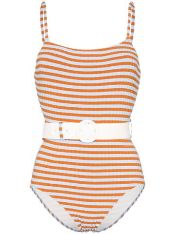 Solid And Striped Striped Belted Swimsuit - Blue