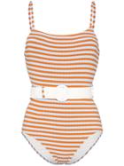 Solid And Striped Striped Belted Swimsuit - Blue