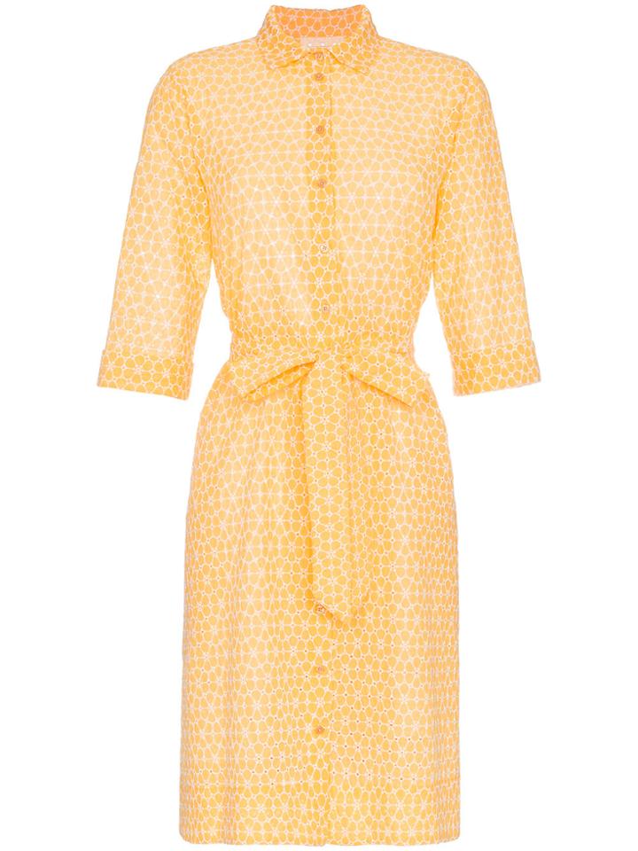 Lisa Marie Fernandez Floral Embroidered Cotton Shirt Dress - Yellow &