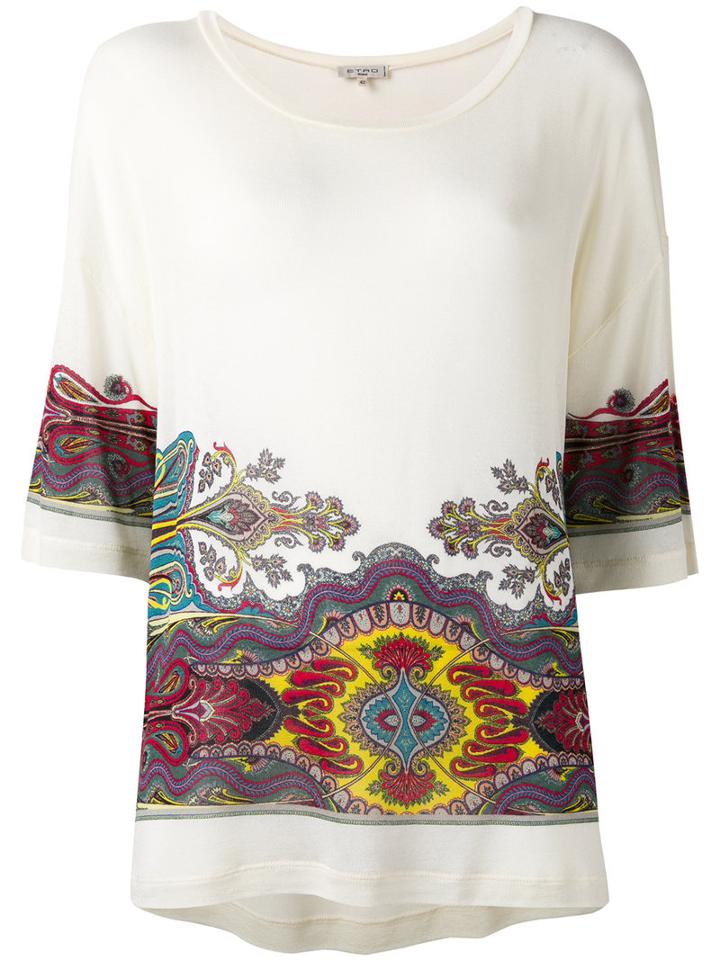 Etro Abstract Print Loose-fit T-shirt, Women's, Size: 44, White, Viscose/spandex/elastane