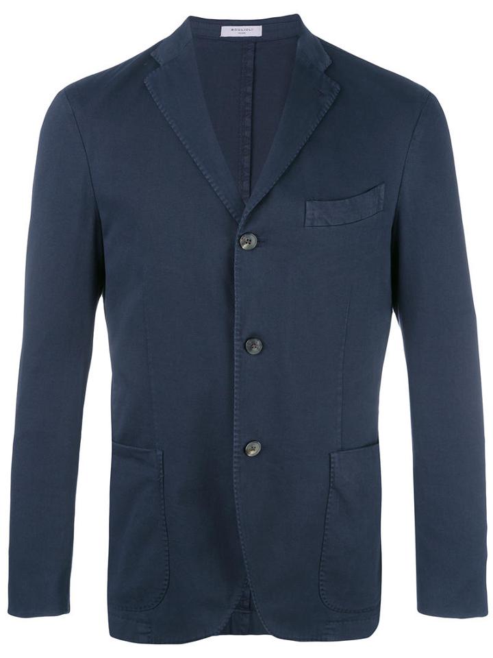 Boglioli Three Button Blazer, Size: 54, Blue, Cotton/spandex/elastane/cupro