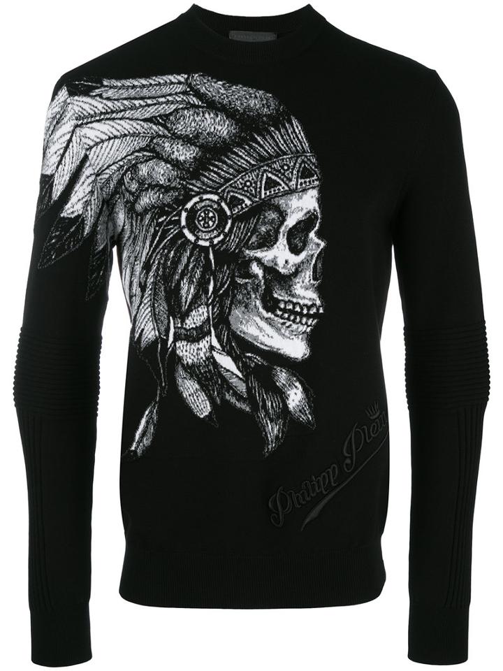 Philipp Plein Skull Print Sweatshirt, Men's, Size: Large, Blue, Cotton/viscose/polyester