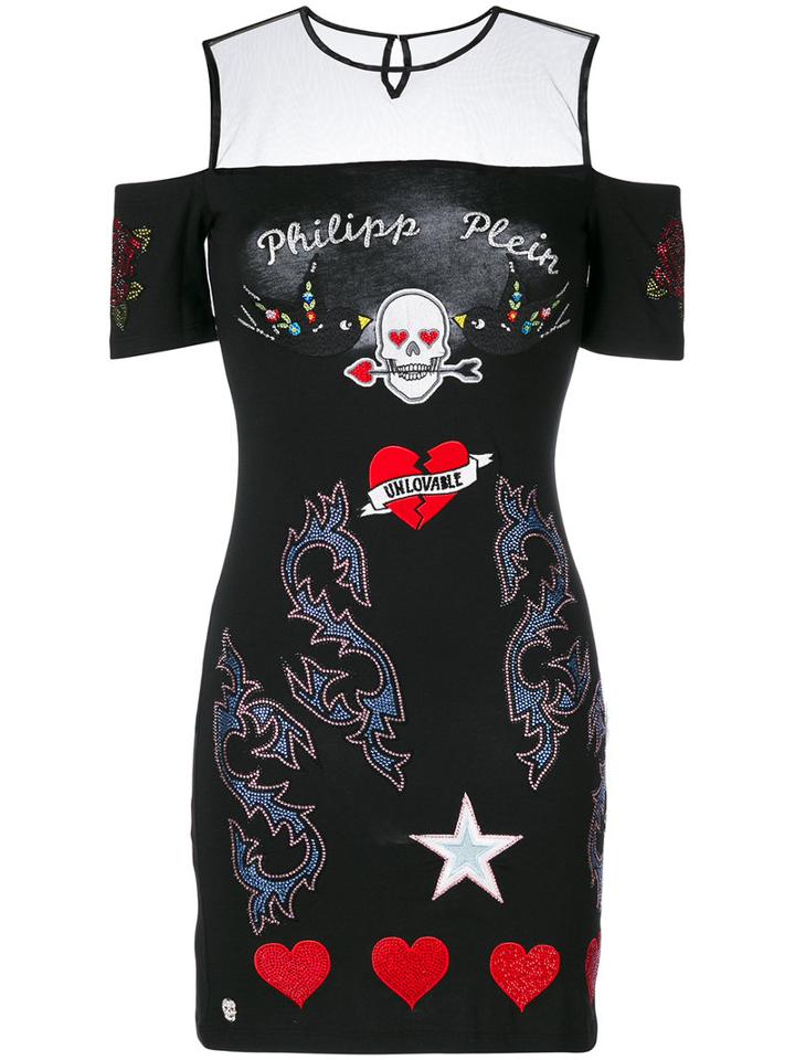 Philipp Plein - Embellished Mini Dress - Women - Cotton/spandex/elastane/modal - L, Black, Cotton/spandex/elastane/modal