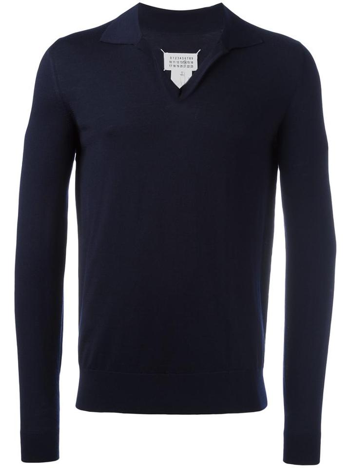 Maison Margiela Knitted Polo Shirt, Men's, Size: Small, Blue, Wool