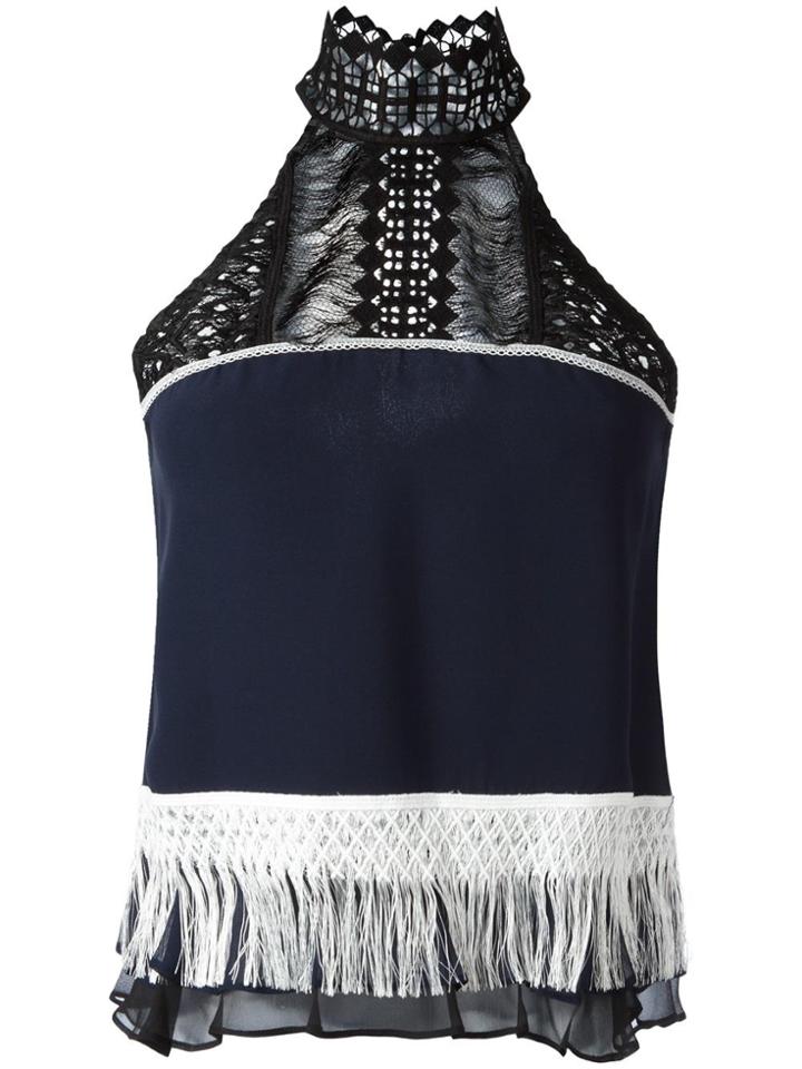 Jonathan Simkhai Fringe Racer Blouse - Blue