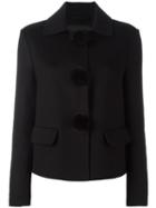 Ermanno Scervino Pompom Detail Cropped Jacket, Women's, Size: 42, Black, Cupro/virgin Wool/angora/mink Fur