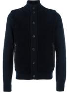 Salvatore Ferragamo Contrast Panel Cardigan, Men's, Size: Medium, Blue, Lamb Fur/virgin Wool