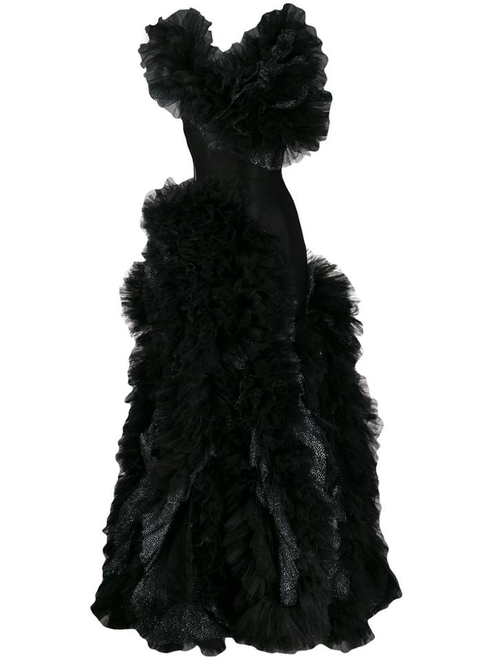 Loulou Tulle Layered Gown - Black Glitter