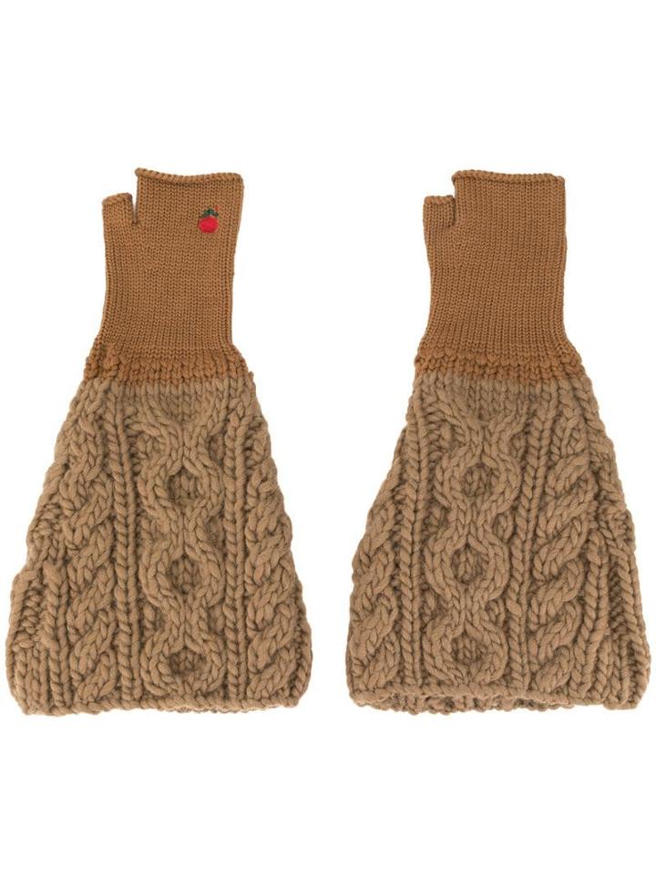 Undercover Ribbed Detail Gloves - Brown