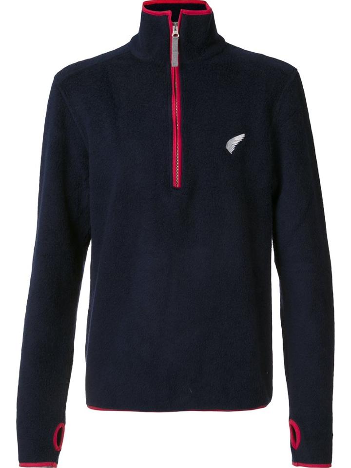 Michael Bastian Zipped Collar Fleece Jumper, Men's, Size: Large, Blue, Acrylic/polyester/wool