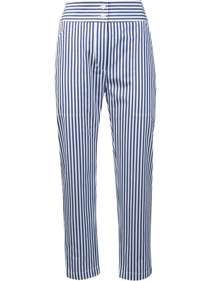 Adam Lippes Striped Cropped Trousers, Women's, Size: 0, Blue, Cotton/silk