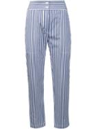 Adam Lippes Striped Cropped Trousers, Women's, Size: 0, Blue, Cotton/silk