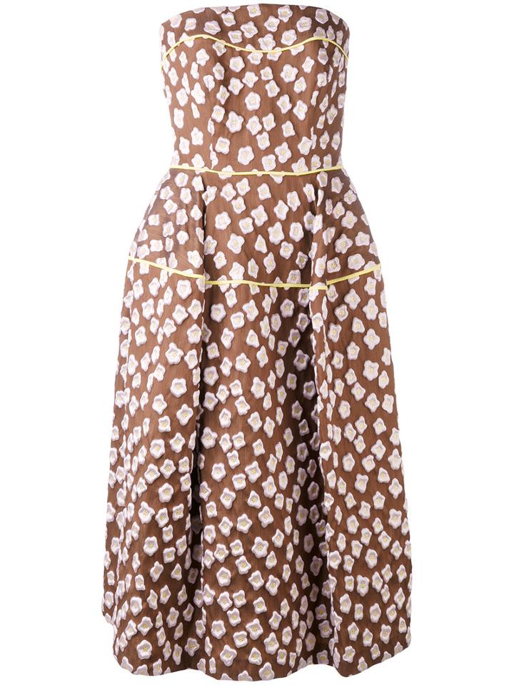 Talbot Runhof - Patterned Bandeau Dress - Women - Silk/polyamide/polyester/metallized Polyester - 36, Brown, Silk/polyamide/polyester/metallized Polyester