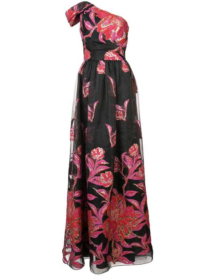 Marchesa Notte One-shoulder Floral Gown - Black