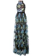 Marchesa Notte Embroidered Hydrangea Gown - Black
