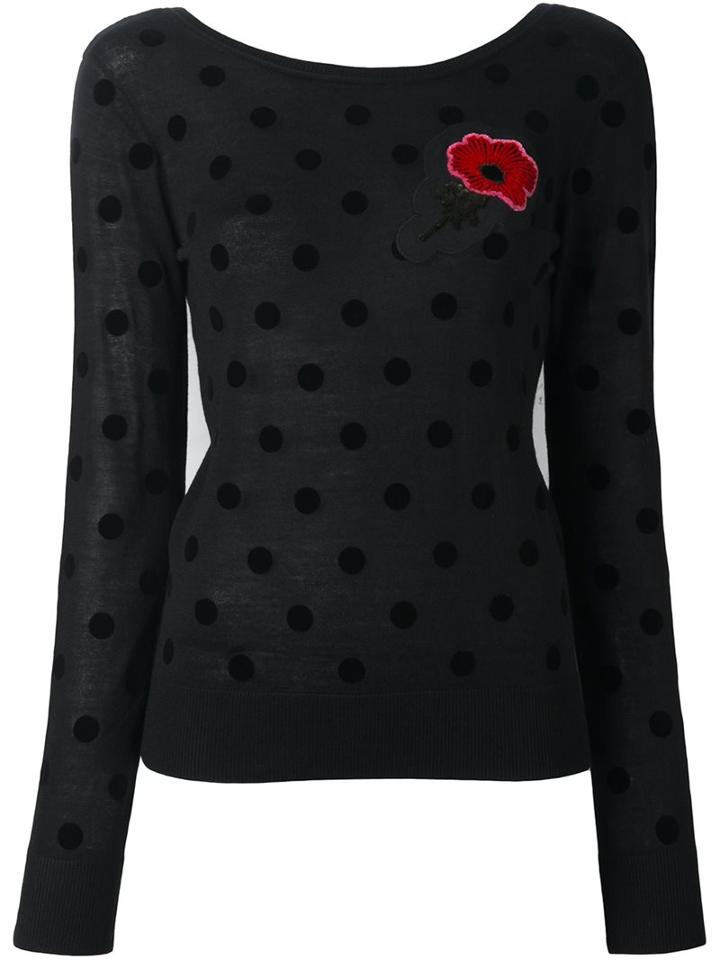 Sonia By Sonia Rykiel Polka Dot Flower Jumper, Women's, Size: 40, Black, Acrylic/wool