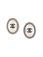 Chanel Vintage Cc Oval Earrings - Silver