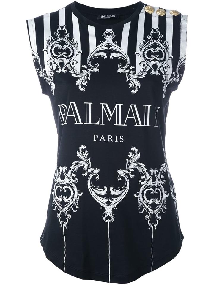 Balmain Logo T-shirt, Women's, Size: 36, Black, Cotton