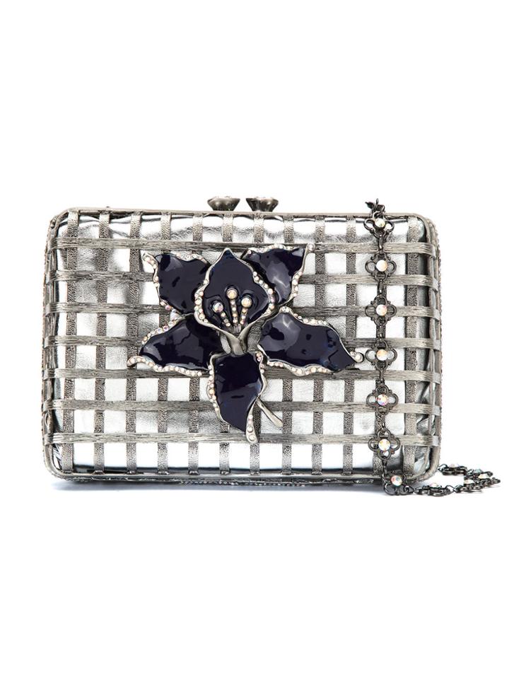 Isla Embellished Metal Clutch - Grey