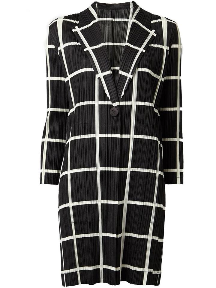 Issey Miyake Grid Print Pleated Coat