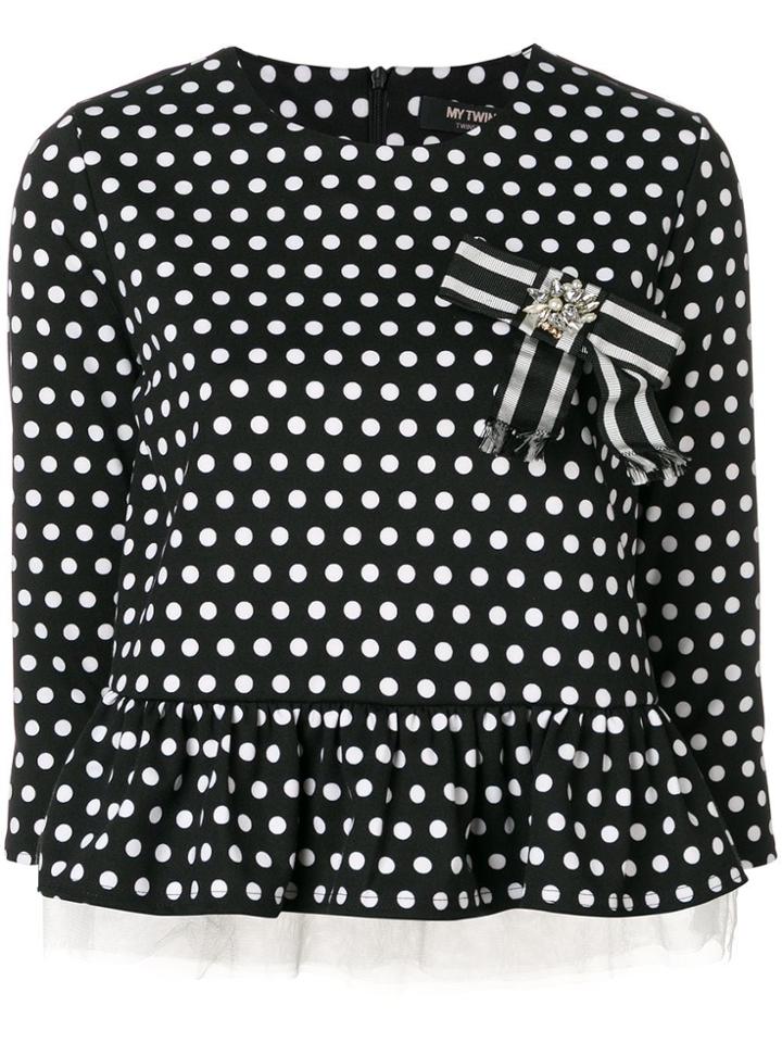 Twin-set Tulle Hem Polka Dot Top - Black