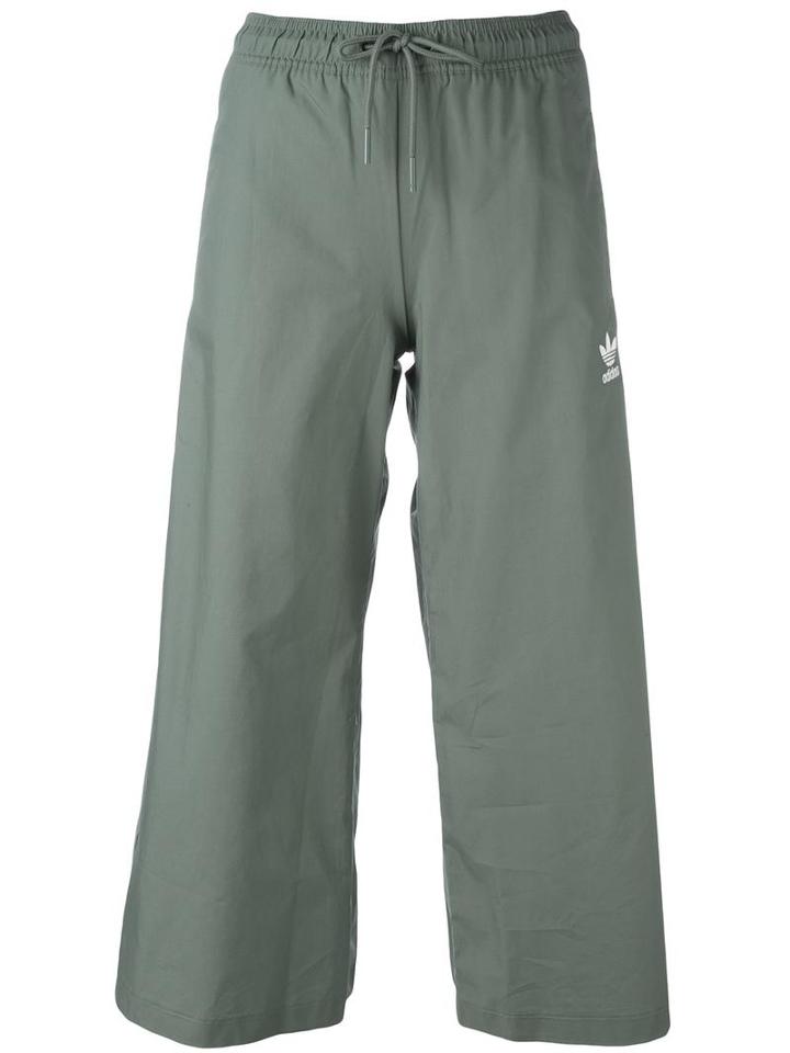 Adidas Wide Leg Cropped Trousers, Women's, Size: 40, Green, Cotton