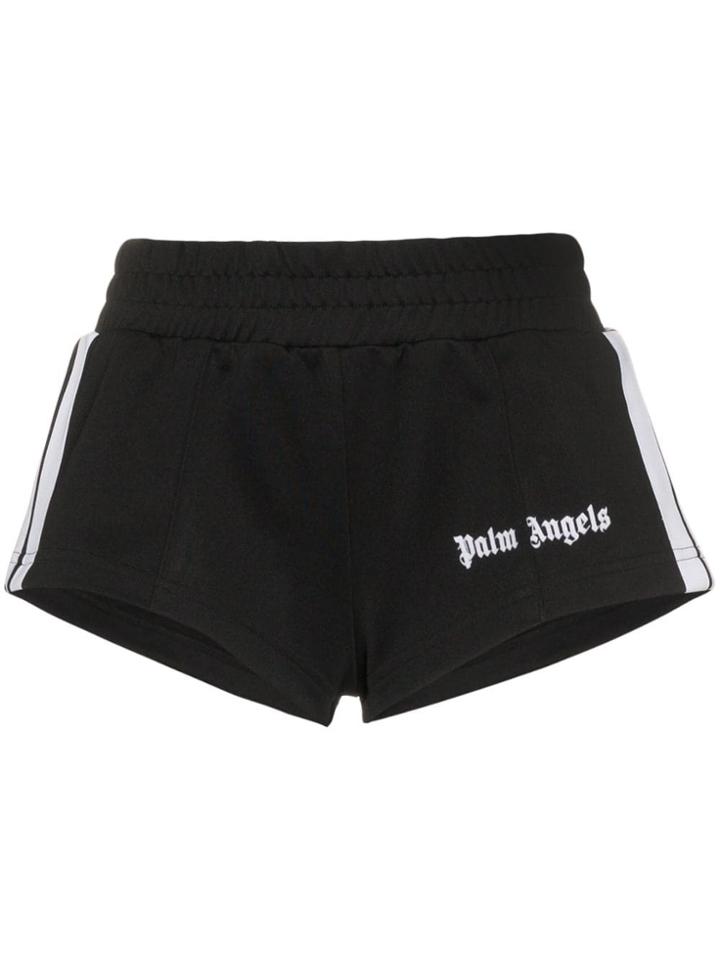 Palm Angels Logo Stripe Print Track Shorts - Black